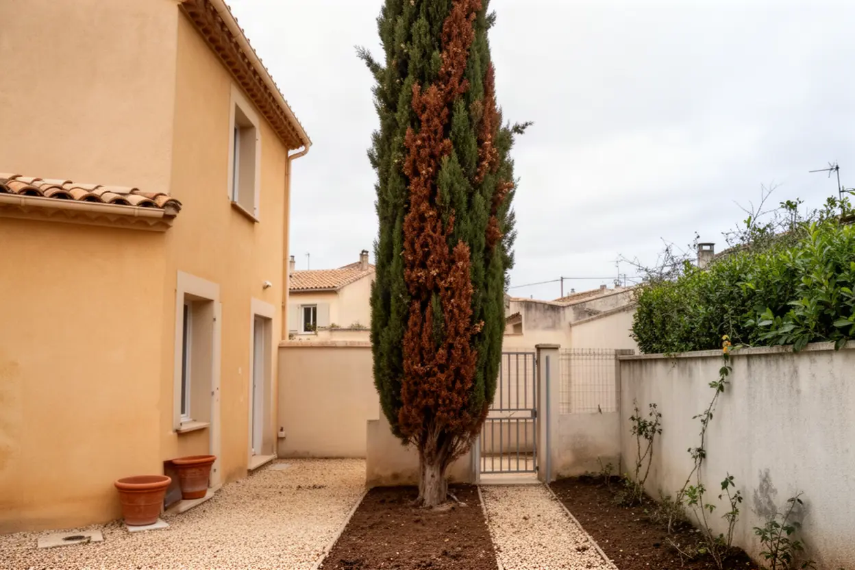Cyprès dépérissant avant démontage à Béziers