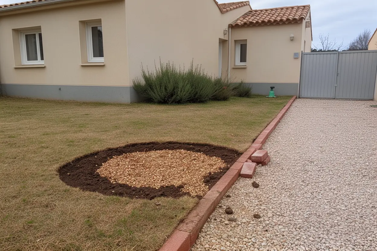 Allée nivelée après rognage de souche à Boujan-sur-Libron