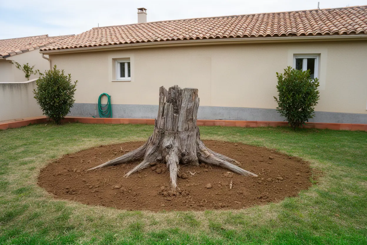 Vieille souche dans un jardin à Cazouls-lès-Béziers