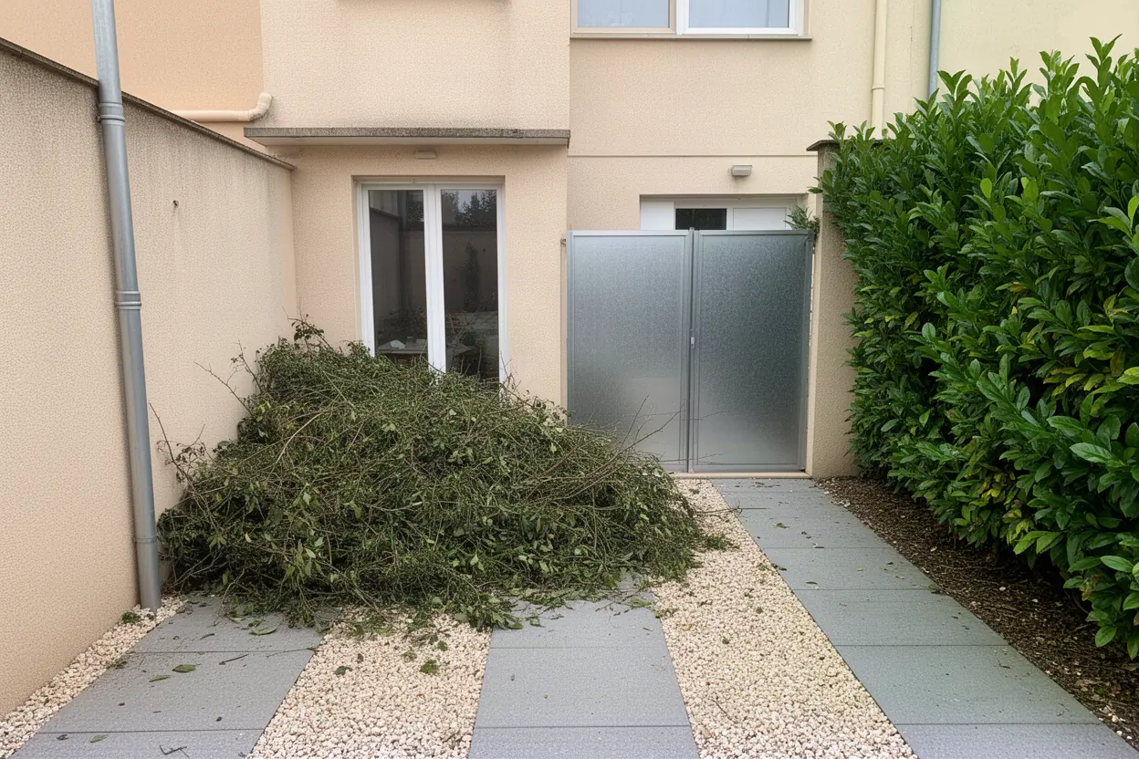 Tas de branches dans une cour à Béziers
